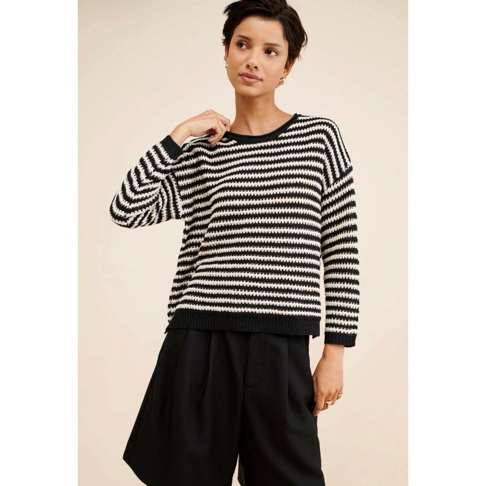 Little Lies Sz M Orla Crewneck Sweater Striped Crochet Relaxed
